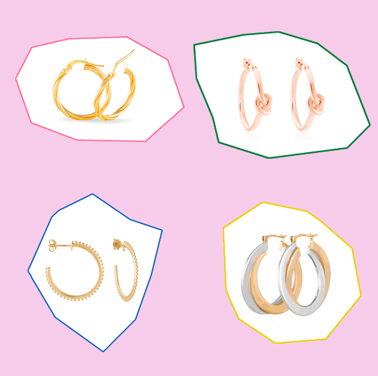 Yellow gold earings, Pink silver hoop earings from histoire d'or
