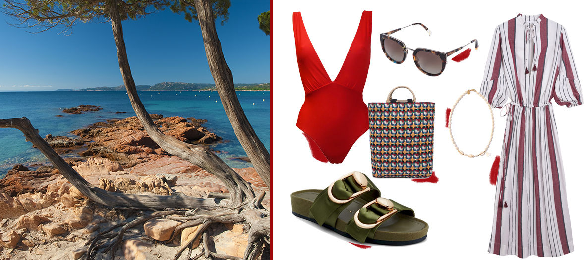 Robe Mare Di Latte, sac MKT Studio, collier Polder, sandales Stella Luna, lunettes Waiting for the sun, maillot Calarena