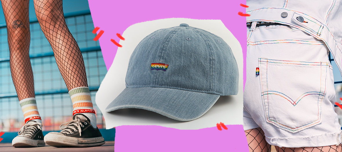 rainbow  socks, cap, rainbow denim short