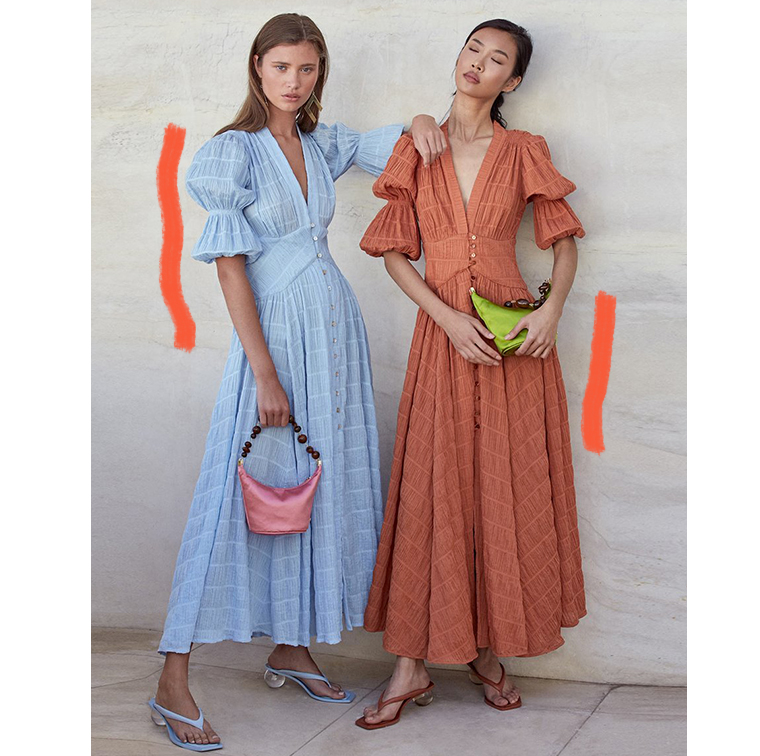 Robes longues avec grosse manches bleue ou terracotta