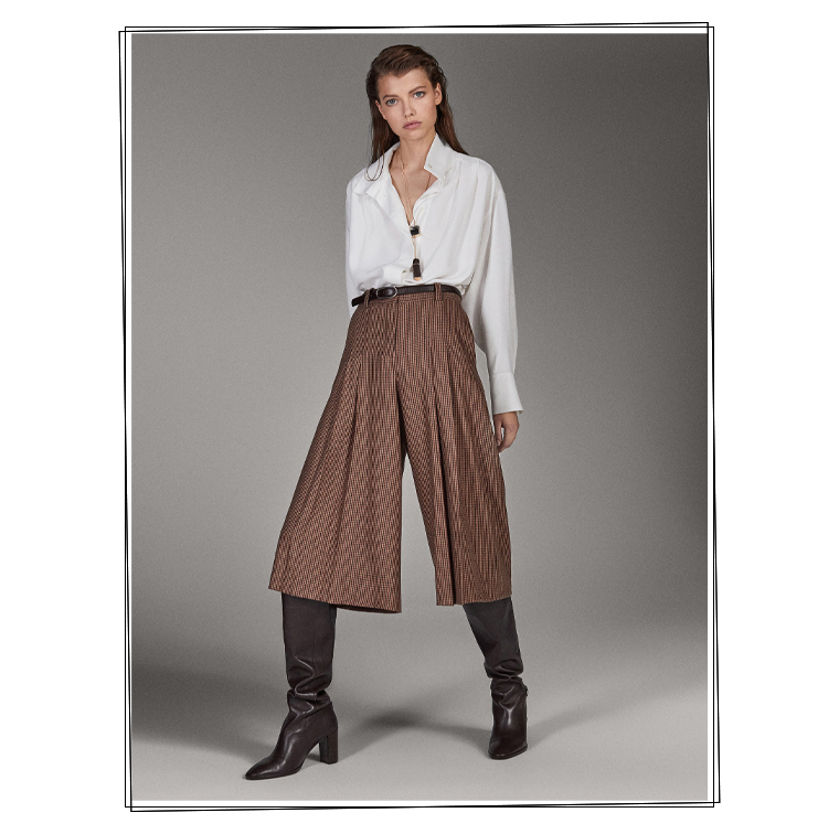 Jupe-culotte à carreaux en laine, Massimo Dutti de la saison