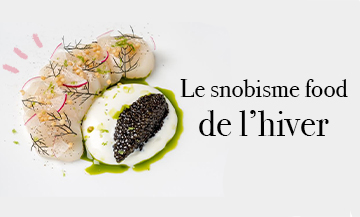 Le Tartare Caviar du chef étoilé Tomy Gousset avec des pieces de Saint Jacques, du caviar d’Aquitaine, riz soufflé, crème crue, radis rouges, citron vert, cerfeuil, Sel et poivre