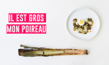 Plat de poireau cuit à la vinaigrette et aux œufs du chef Romain Meder