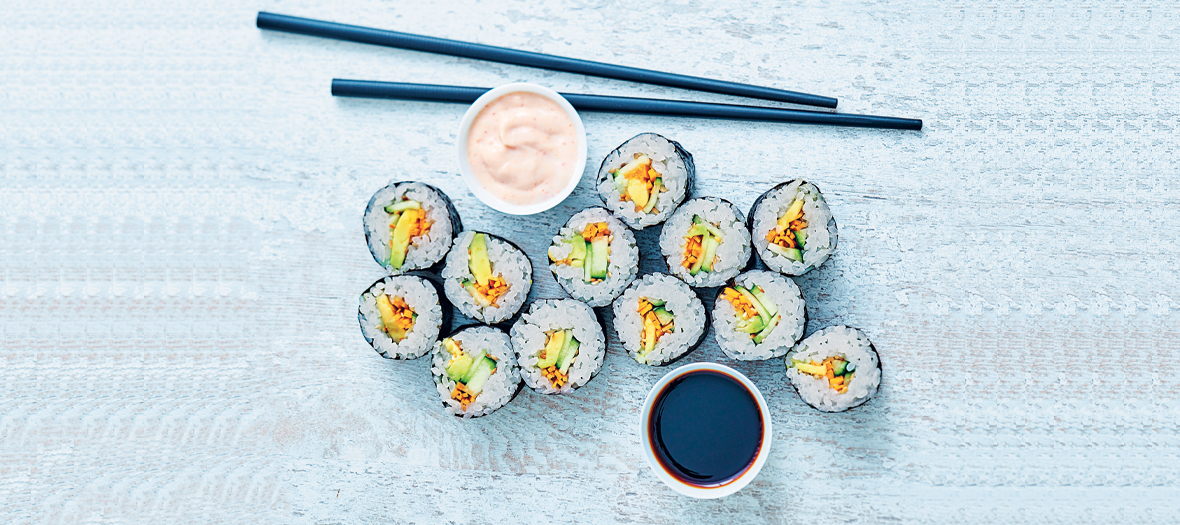 Recette de makis à l'avocat, carotte et concombre