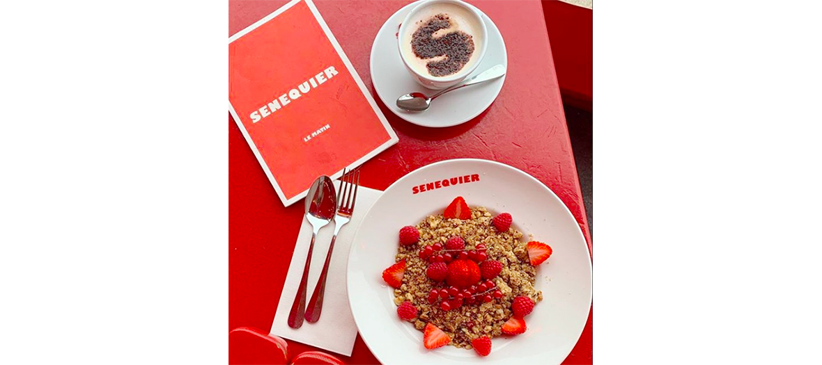 Strawberry and raspberry with granola at senequier at the Bon Marché in Paris
