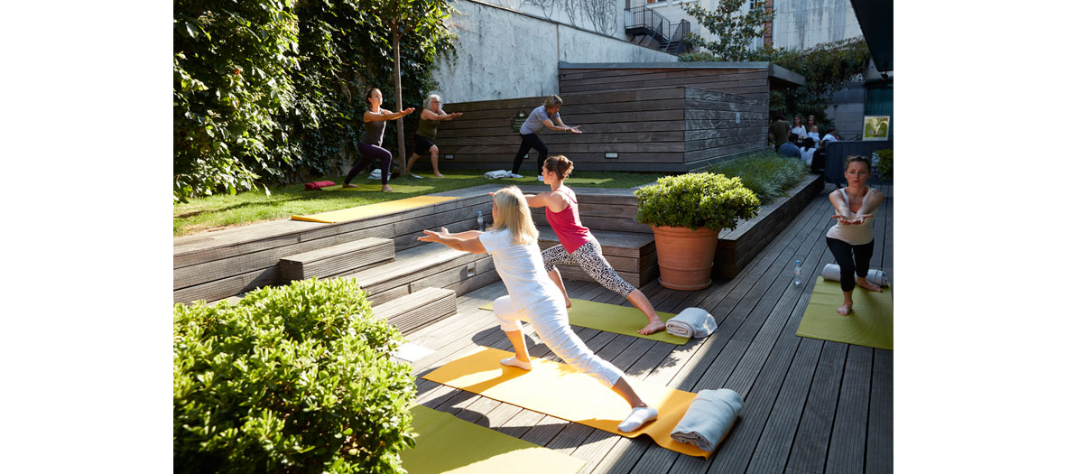 yoga session on a sunny terrace