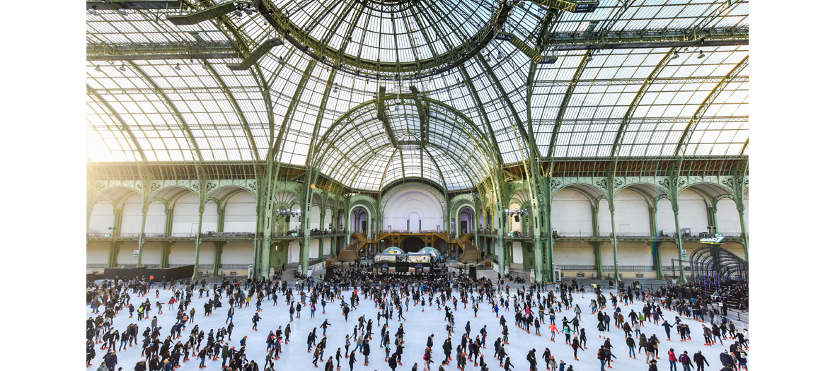 The Coca-Cola village at the big indoor ice rink at the Grand Palais des Glaces