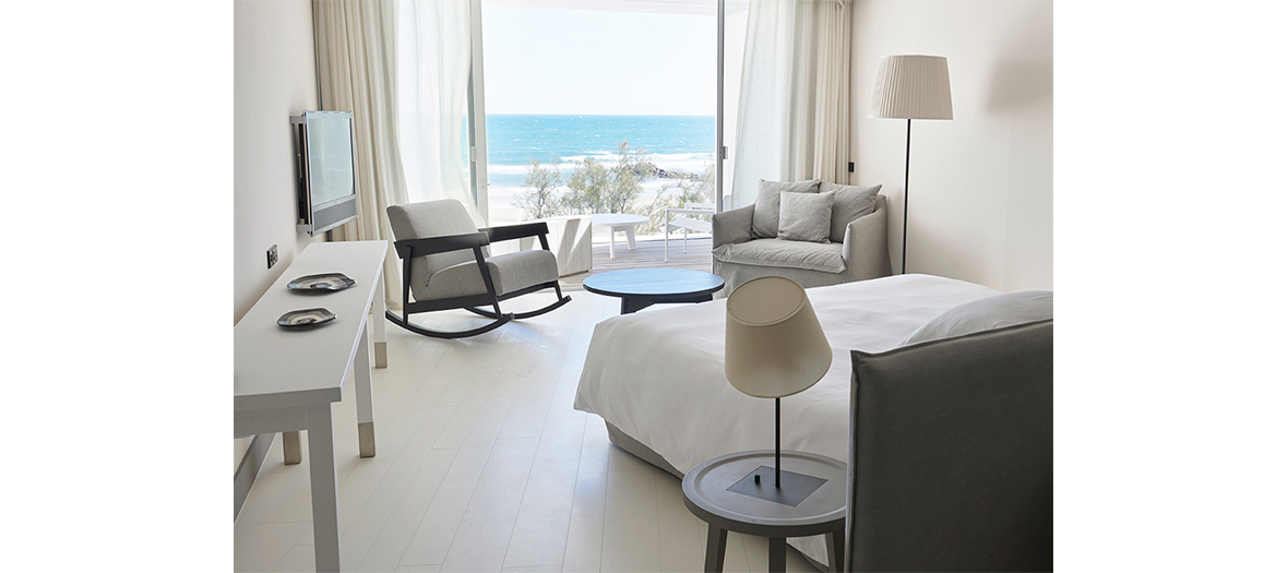 Costes standard hotel bedroom with beach view