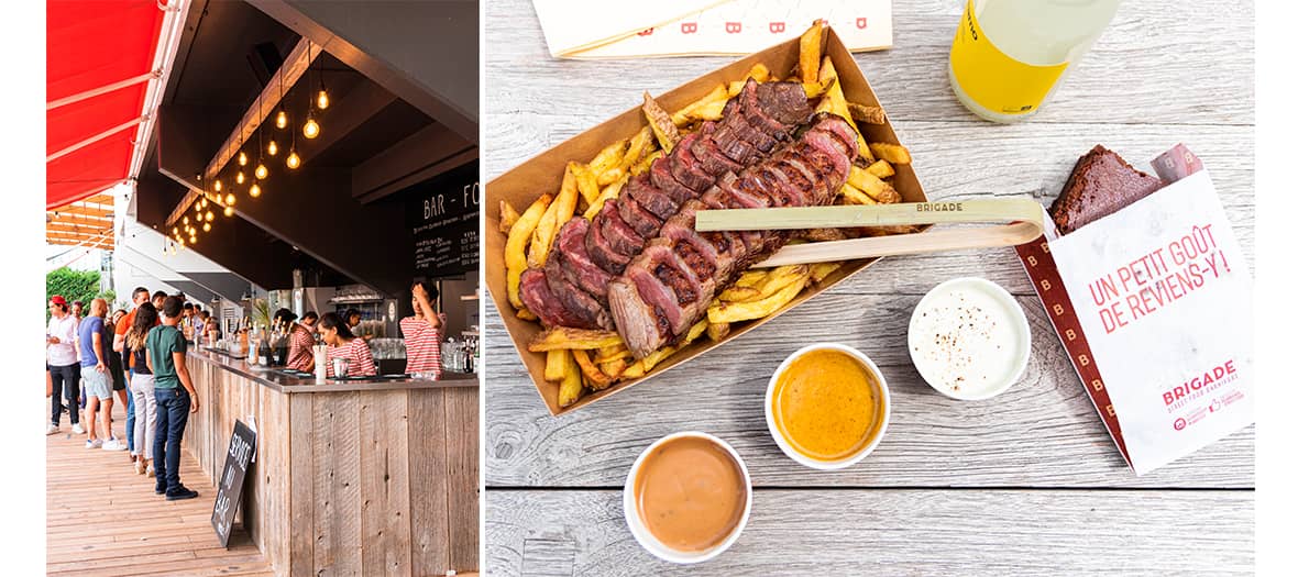 Plates of grilled meats and fries by La Brigade at Trinquet Village