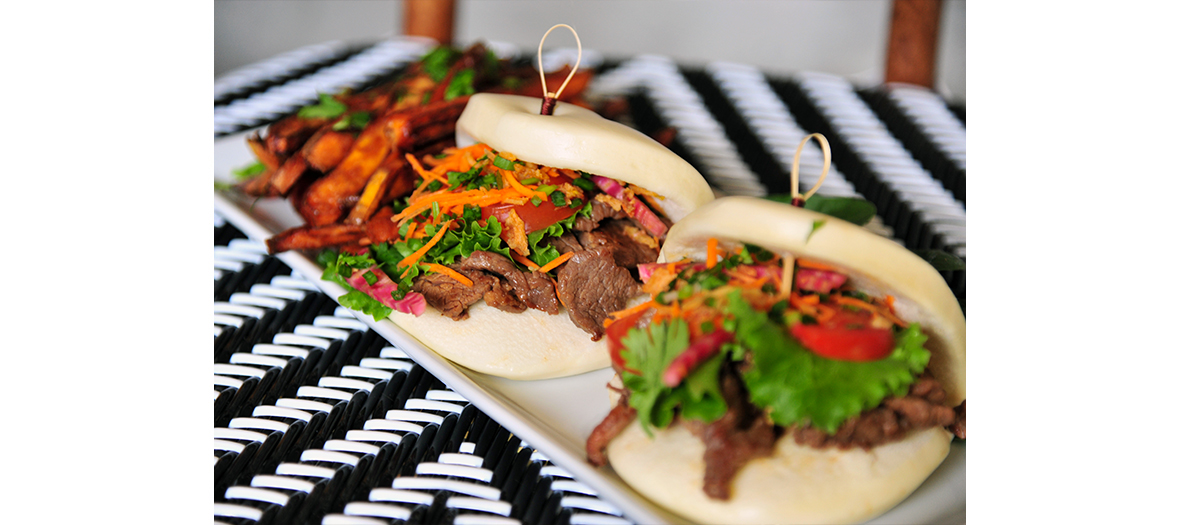  Gua baos with marinated beef, served with sweet potato fries at Koko restaurant