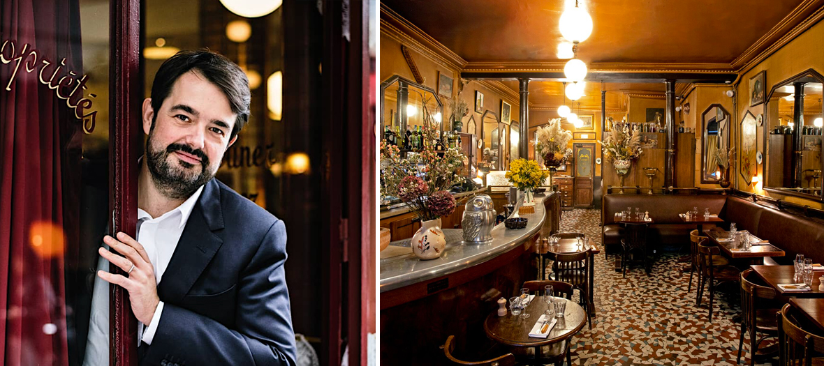 Portrait de  Jean-François Piège et la décoration du bistrot L'Epi D'Or