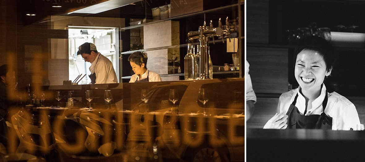 Portrait du chef franco-américain Robert Compagnon et ambiance tamisée du restaurant Le Rigmarole à Paris