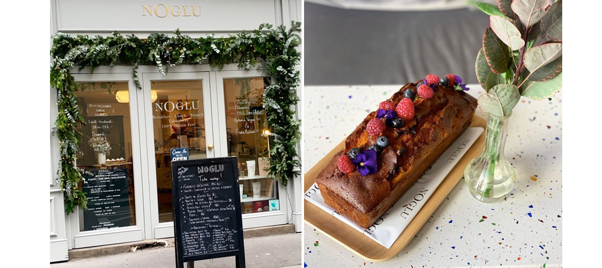 raspberry tartlets and facade of the Noglu Le Paradis restaurant