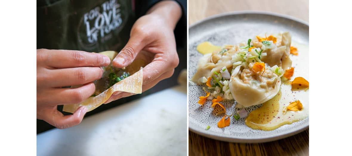 Chef Joséphine Thai with her shrimp wontons at the For the Love of Food restaurant in Paris.