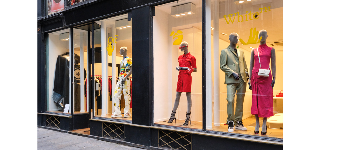 pop up store streetwear Off White window display in Paris