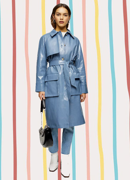 Trench Bleu Crocodile Petite, Topshop