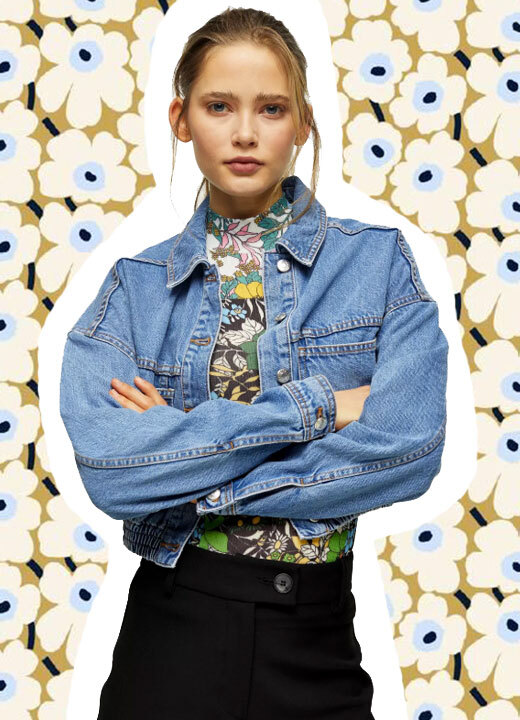 Veste courte en jean à ourlets élastiques, Topshop