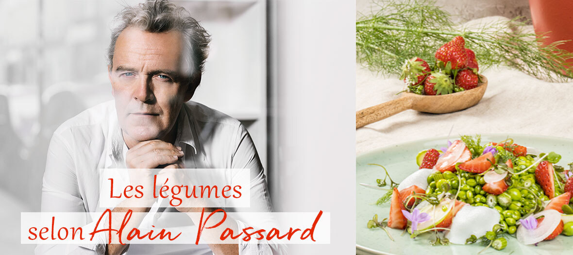 Le chef Alain Passard donne sa recette préférée du printemps : des petits pois aux herbes et fraises.