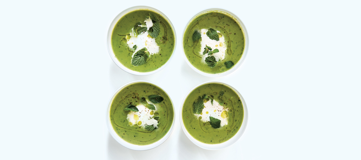 Recette Soupe Petitpois avec petit pois surgelées, menthe et mozzarella