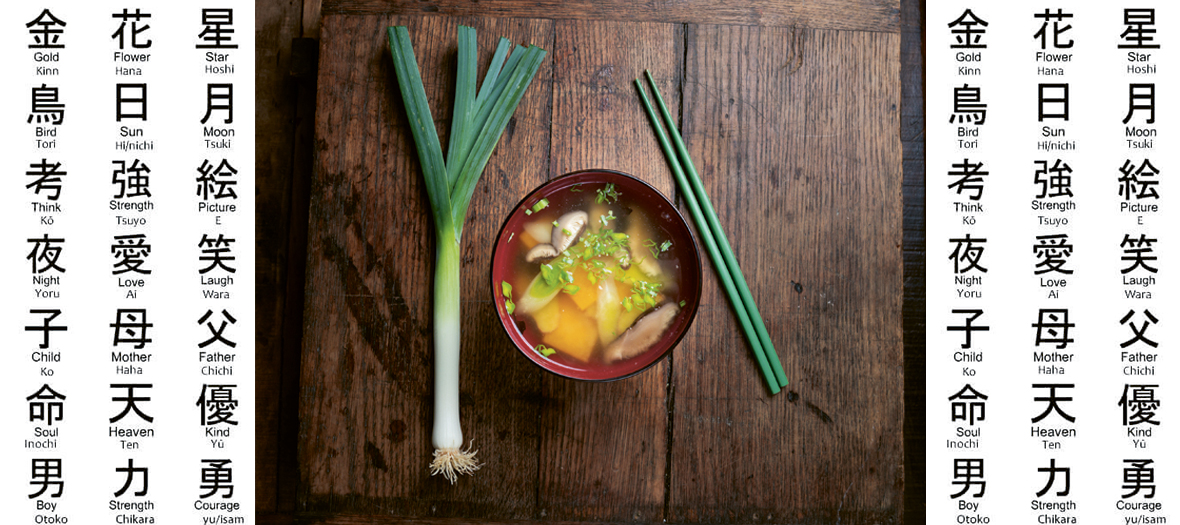 Bol de Soupe Miso avec poireau, kombu séché, shiitakés séchés, butternut et gari