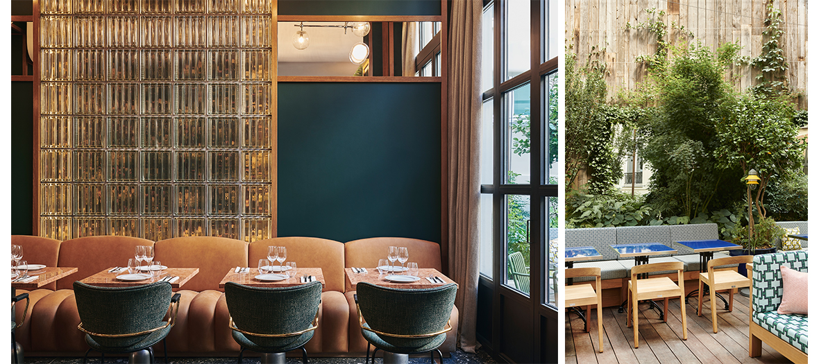 Decoration of the dining room and the garden terrace of the Ballu Hotel