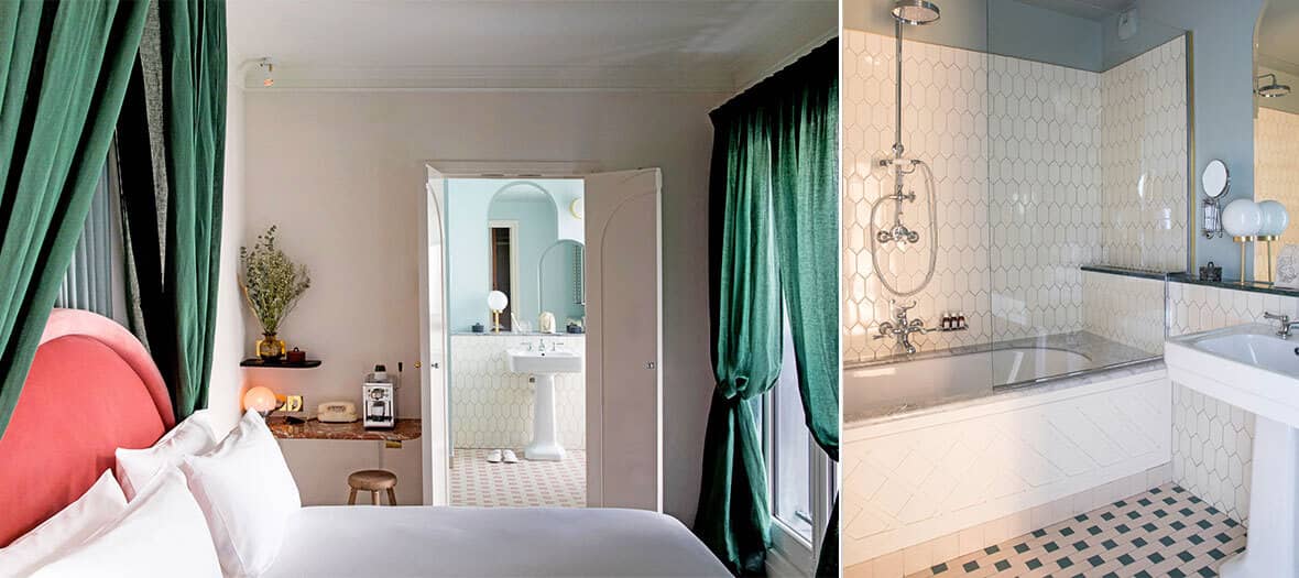 Chambre et Salle de bain à l'hôtel Les Grands Boulevard à Paris