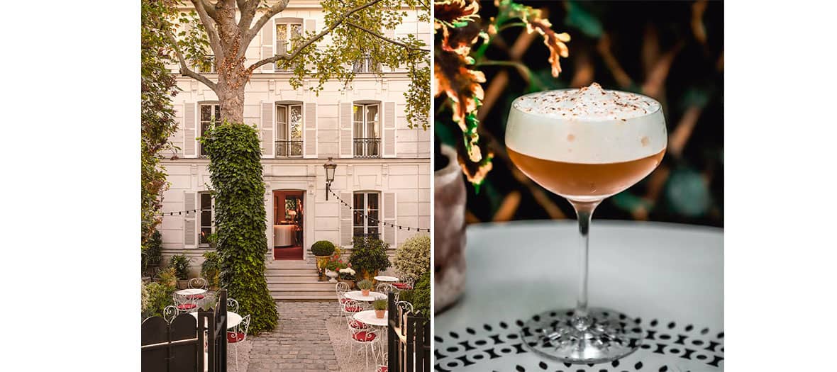 Degustation d'un cocktail dans le jardin de l'Hôtel Particulier Montmartre à Paris