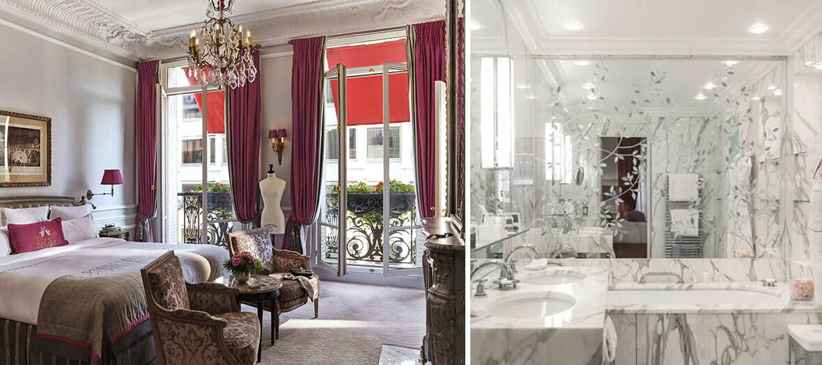 Chambre et salle de bain au Plaza Athénée à Paris