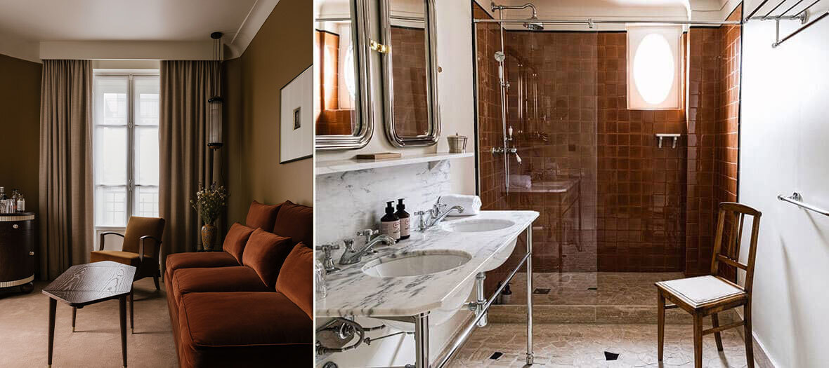 Chambre et Salle de bain à l'hôtel Rochechouart à Paris