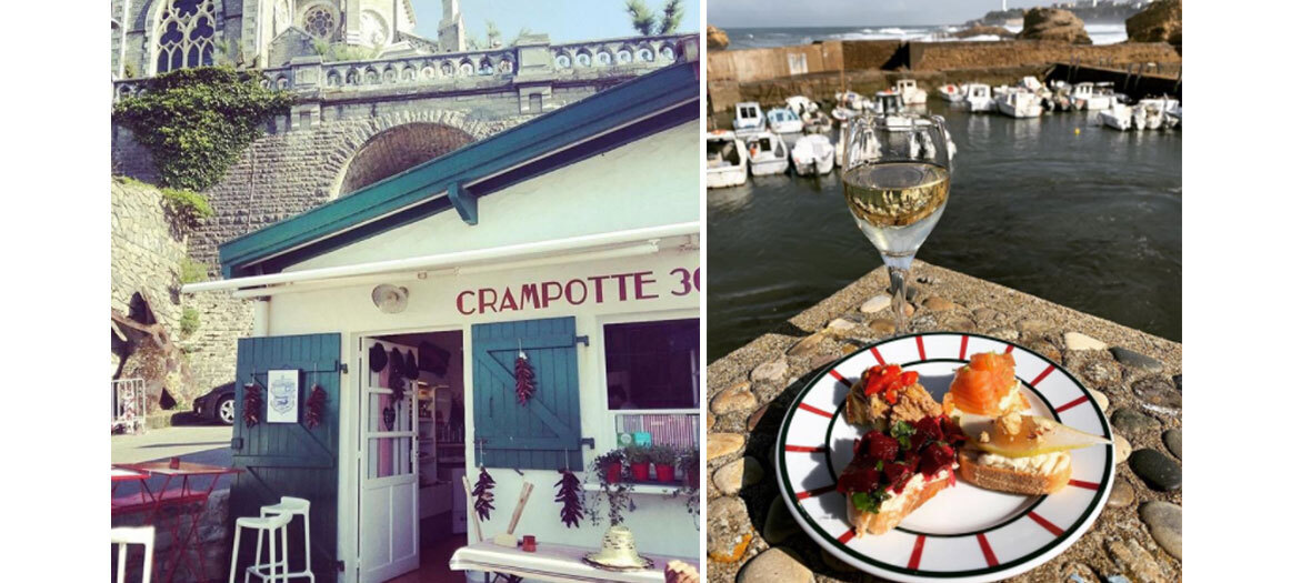 Shrimp-mayo, mussels with chorizo, grilled squid at the crampotte 30 restaurant in Biarritz