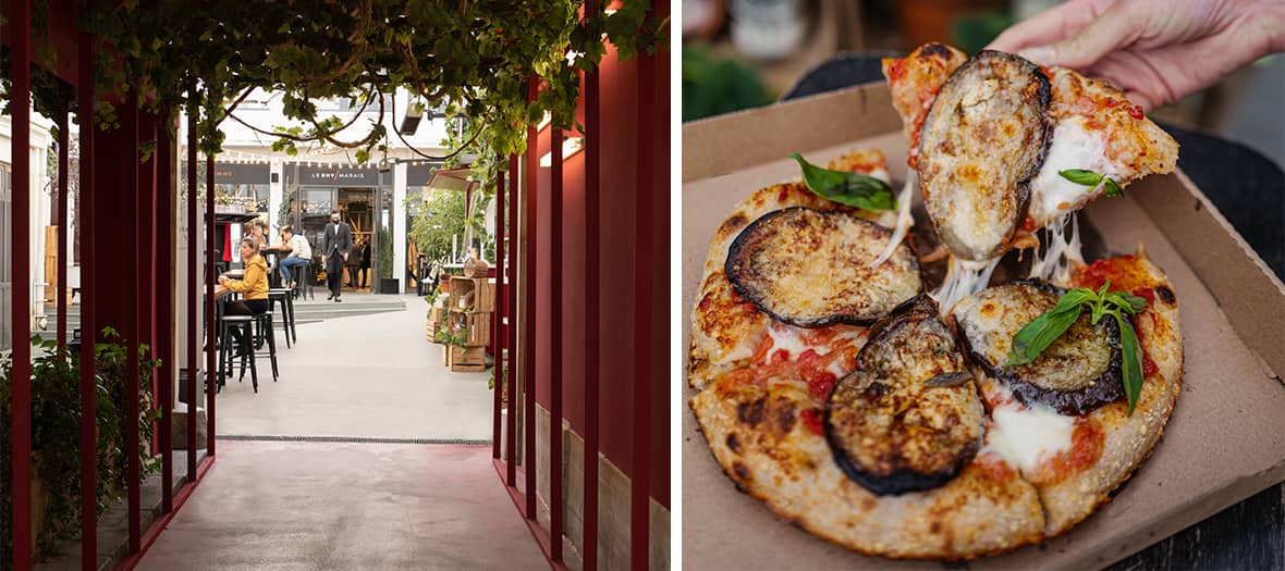 Une pizza aux aubergine chez Eataly dans le Marais