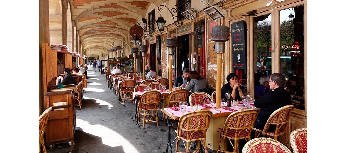 The Ma bourgogne terrace at Place des Vosges in Paris