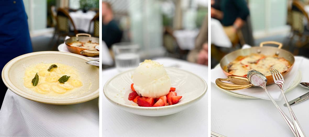 Le menu du restaurant Ischia avec Carpaccio, Vitello tonnato et sorbet au citron de Sicile et fraises fraîches.