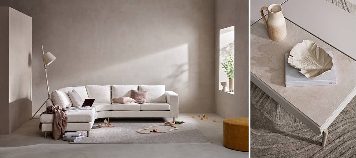 The Chiva table and the classic indiviual sofa in a Scandinavian living room Bo Concept