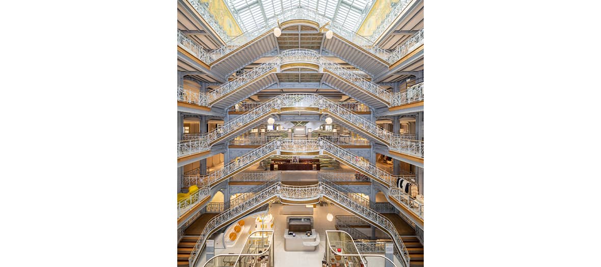 The excalier under the Art Nouveau glass roof at the Samaritaine