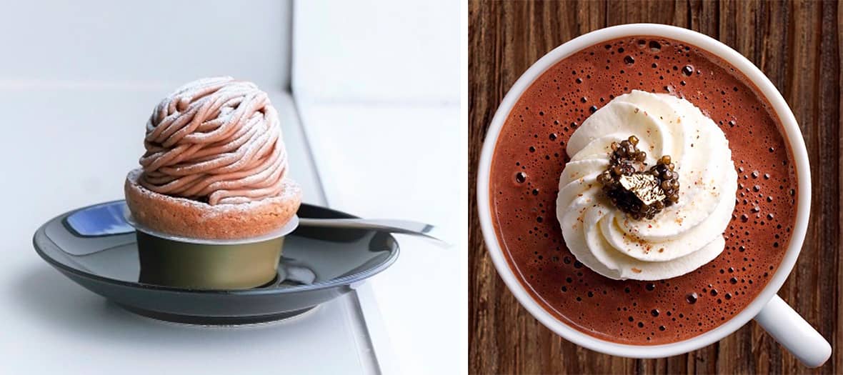 Une pâtisserie et un chocolat chaud de la boutique de Jean-Paul Hévin, situé dans le marais