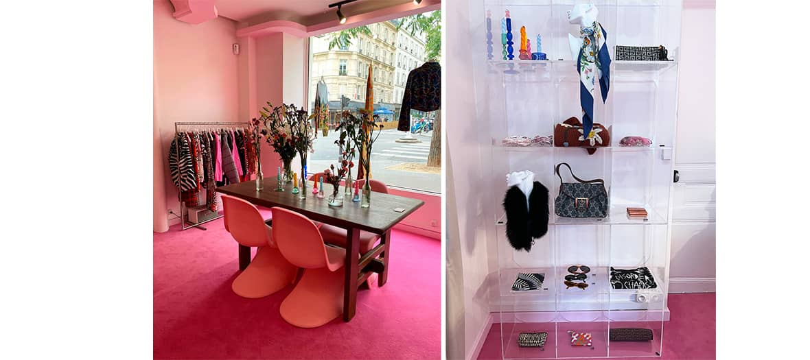 The pink and pop interior of the Bimbo store Bimbo : boutique vintage spécialisé dans la mode des années 90