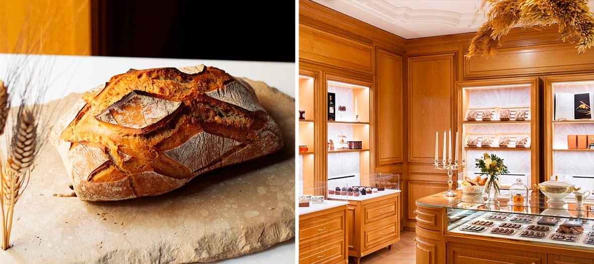 Boulangerie de l’Épicerie du Bristol à Paris avec pains à base de farines anciennes moulues sur place.