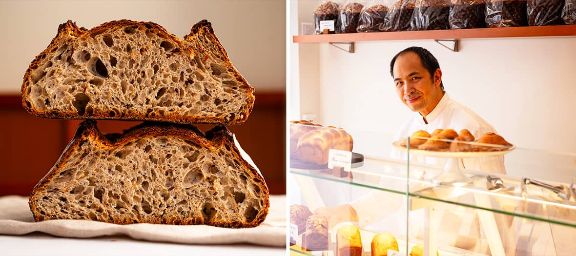 Pain au levain moelleux et panettones signés Christophe Louie, boulangerie artisanale.