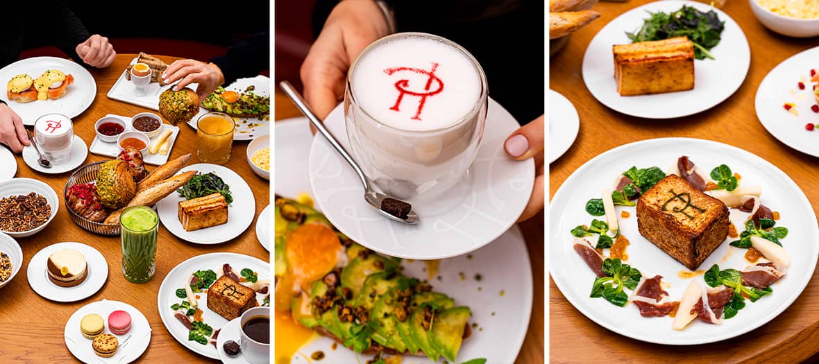 Sweet and savory brunch by Pierre Hermé with pastries, milk-based drinks, and refined dishes in an elegant setting.
