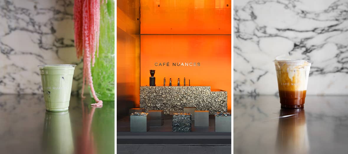 Café Nuances à Paris, coffee shop contemporain à la déco orange et marbrée, spécialisé dans les cafés d’exception.