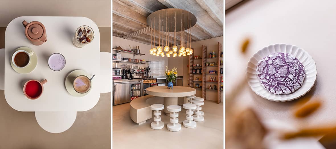 Coffee shop Kape à Paris, espace design et minimaliste avec boissons originales, cookies et ambiance moderne.