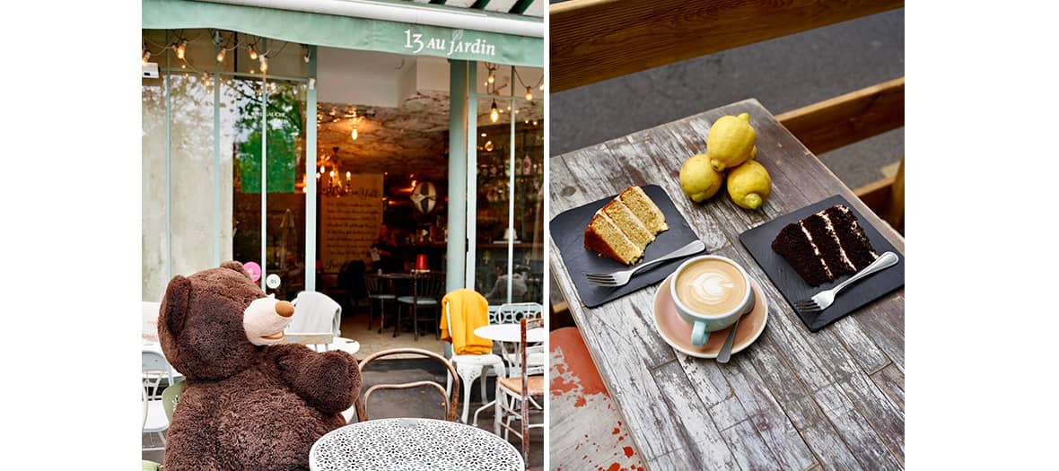 Coffee shop Treize au Jardin à Paris, terrasse cosy face au jardin du Luxembourg proposant gâteaux maison et cappuccino artisanal.