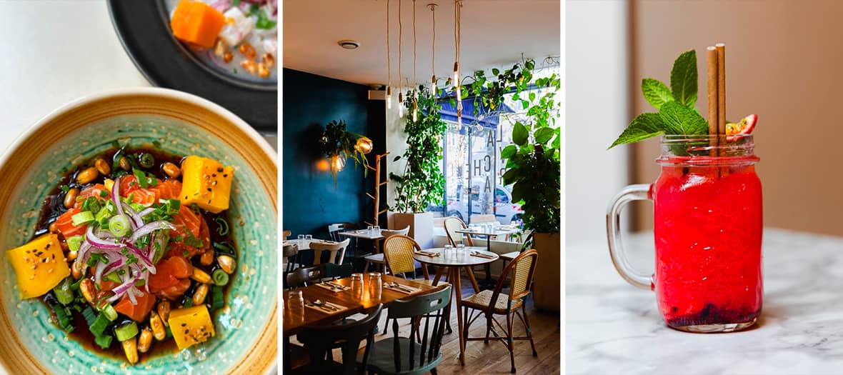 Bol coloré de ceviche chez La Cevicheria, restaurant péruvien moderne à Paris.