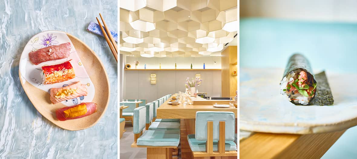 Sushi haut de gamme et design épuré chez Hando Marais, comptoir japonais chic de Paris.