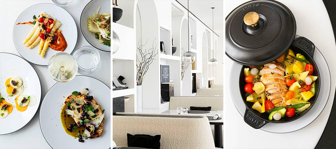 Ambiance élégante et assiette fleurie chez Rosy, le restaurant bien-être du spa Carita Paris.