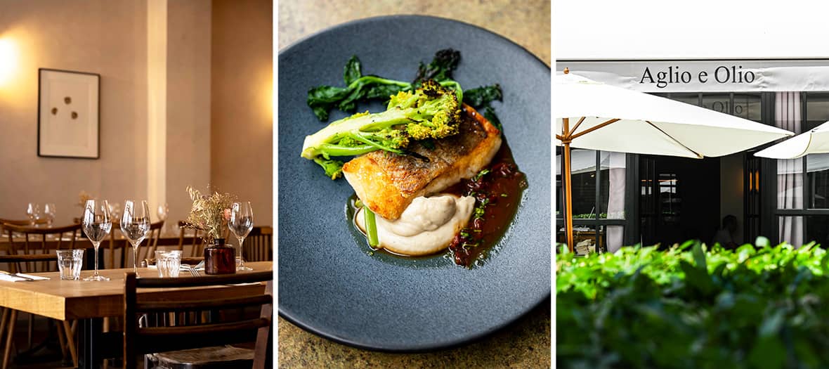 Terrasse du restaurant Aglio e Olio à Paris, cuisine italienne raffinée dans un cadre moderne et lumineux.
