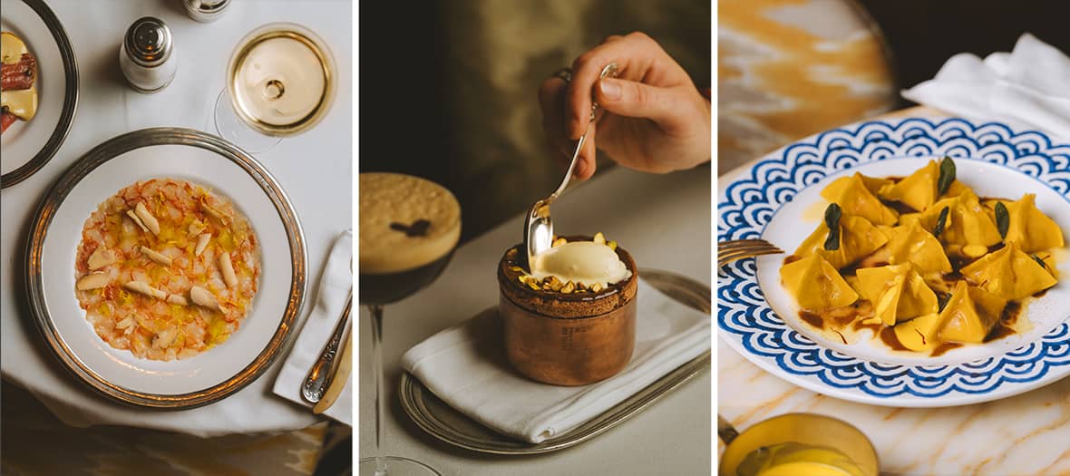 Assiette de plats italiens raffinés du restaurant Gloria à Paris, mettant en avant la cuisine méditerranéenne contemporaine.