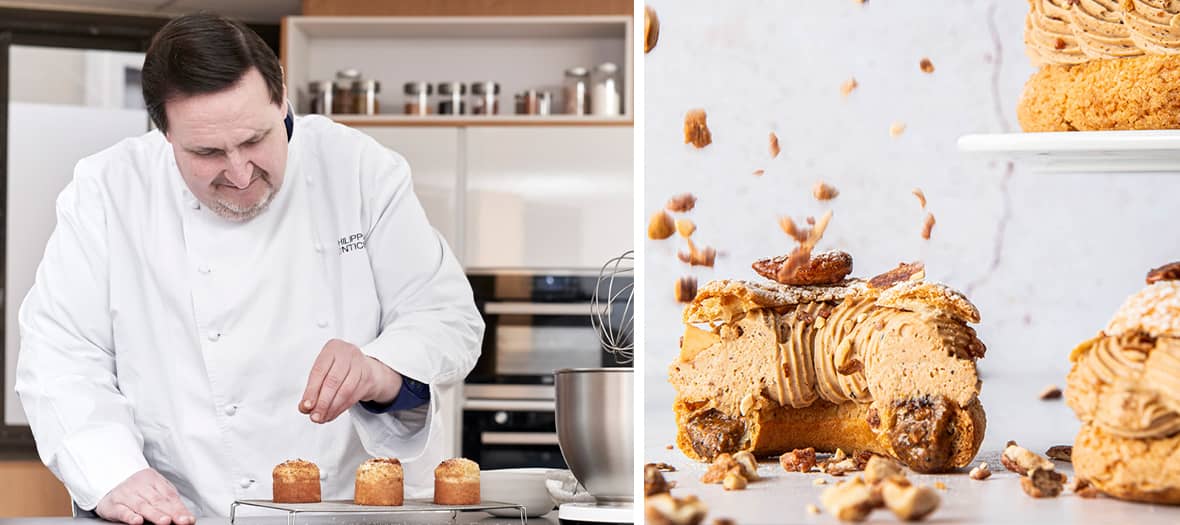 Cours de pâtisserie à Paris avec le chef Philippe Conticini, réalisation de choux au praliné.