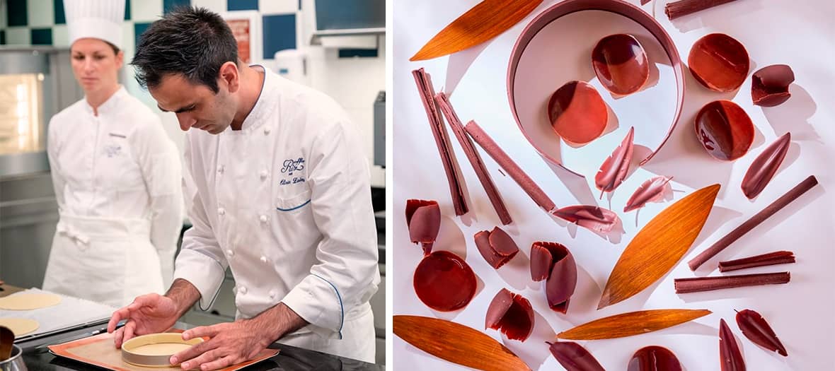 Atelier pâtisserie à l’école Ritz Escoffier à Paris avec réalisation de décors en chocolat.